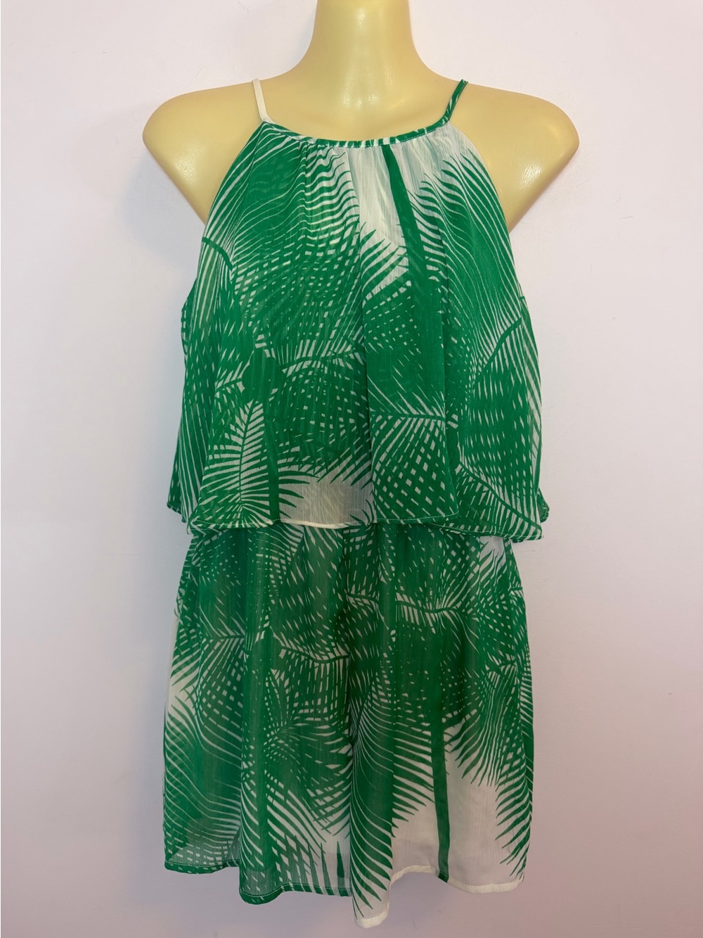 GB Girls Green Palm Print Halter Romper